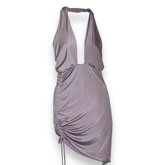 NEW 21 Saints Mauve Halter Dress Side Ruched Bodycon Asymmetrical Womens Size S - Picture 1 of 7